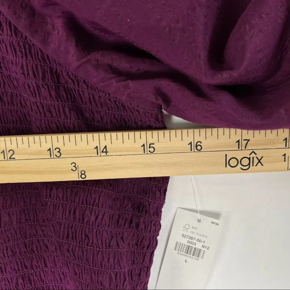 Old Navy Womens Seersucker Smocked Babydoll Blouse Peplum Peasant Large Purple - Picture 12 of 14